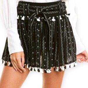 Dodo Bar Or Inga Women's Size S Tassel Belted Mini-Skirt Geometric Black White